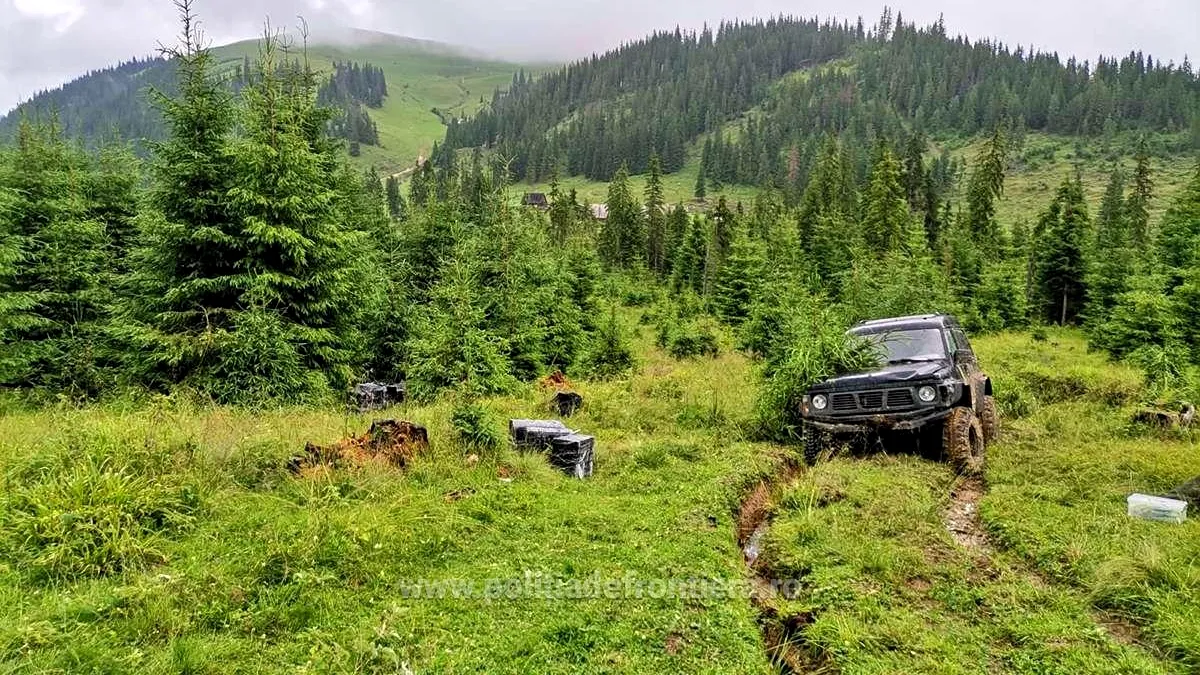 O mașină de teren care transporta țigări de contrabandă a fost confiscată - VIDEO