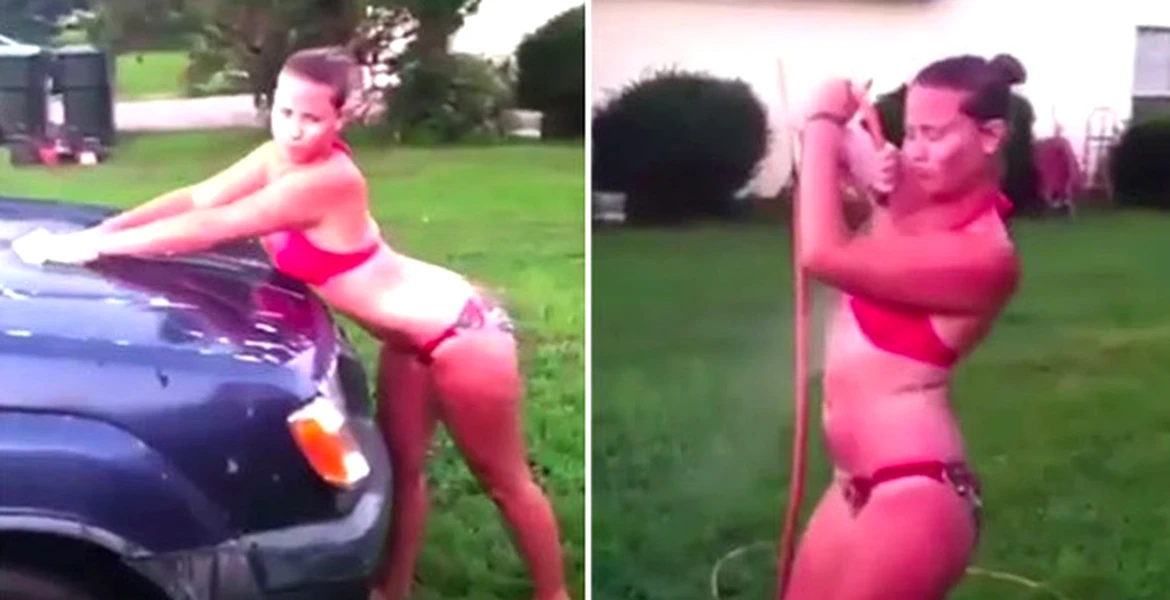 O tipă încearcă să facă un show sexy pentru iubitul, în timp ce spală maşina. Rezultatul e un dezastru – VIDEO