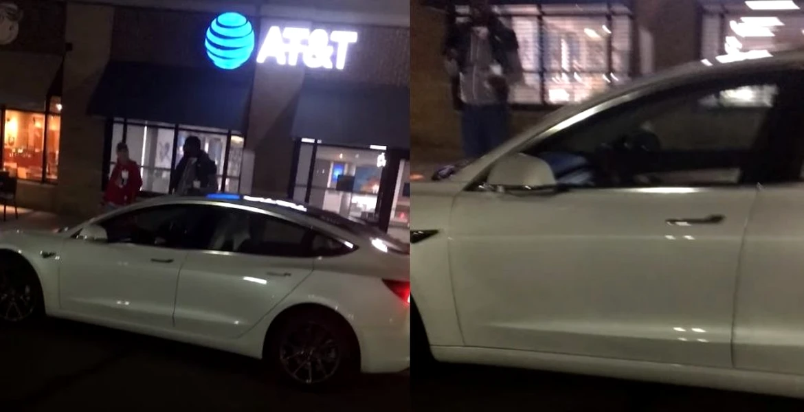 Reacţie epică a celui care vede o Tesla rulând autonom în parcare: „Nu e nimeni în maşina aia!” – VIDEO