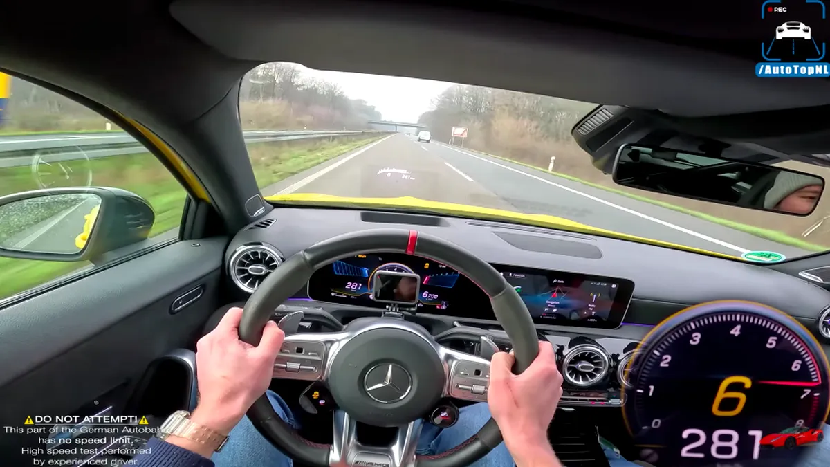 Mercedes-AMG A45 RS 525 Posaidon, pus la încercare pe Autobahn-ul din Germania - VIDEO