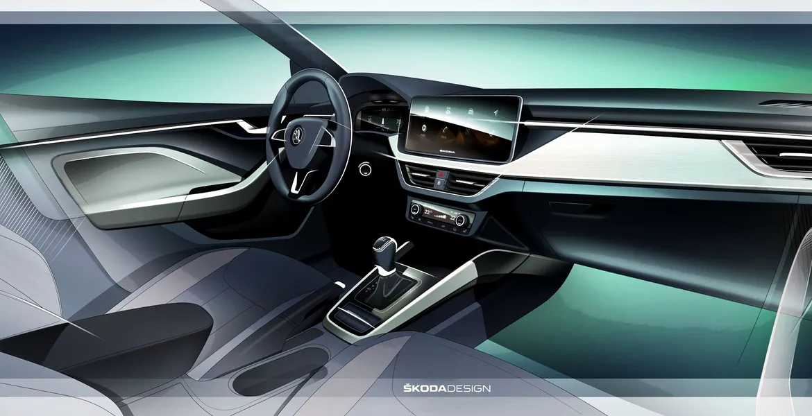 SKODA a publicat prima schiţă cu interiorul noului hatchback compact Scala – FOTO