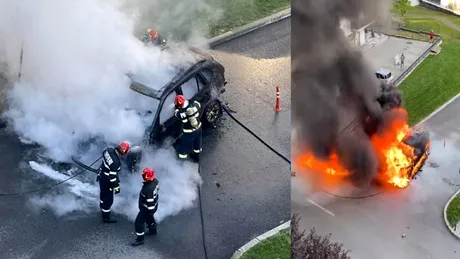 Un autoturism s-a făcut scrum pe o stradă din Cluj-Napoca. De la ce a pornit incendiul?