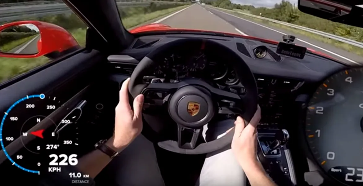 Un Porsche 911 GT3, pe Autobahn, la 309 km/h. Maşina sună şi accelerează demenţial – VIDEO