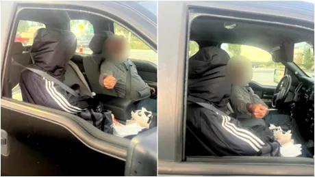 Foto | Șofer prins cu un „pasager” fals pe banda pentru carpooling