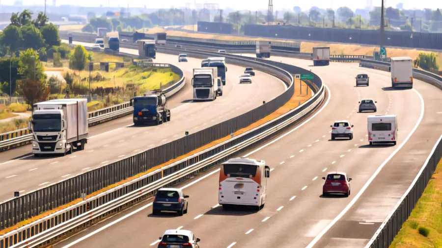Imagine de sus cu masini care circula pe o autostrada