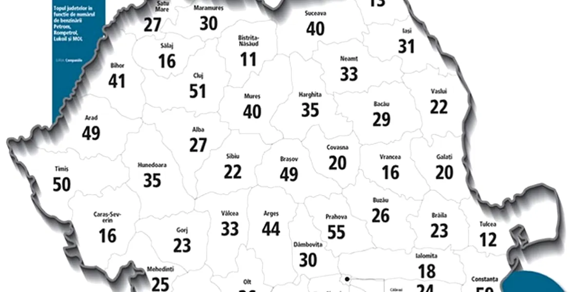 Harta marilor grupări de benzinării din România