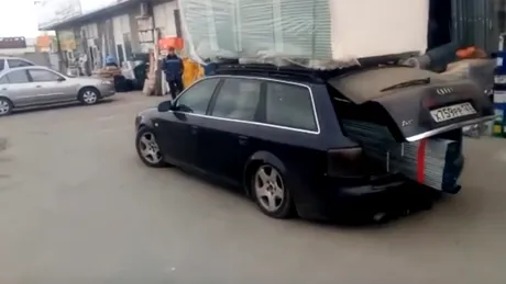 S-a zgârcit și n-a cerut livrare acasă. A cărat o tonă și jumătate de gips-carton cu Audi A6