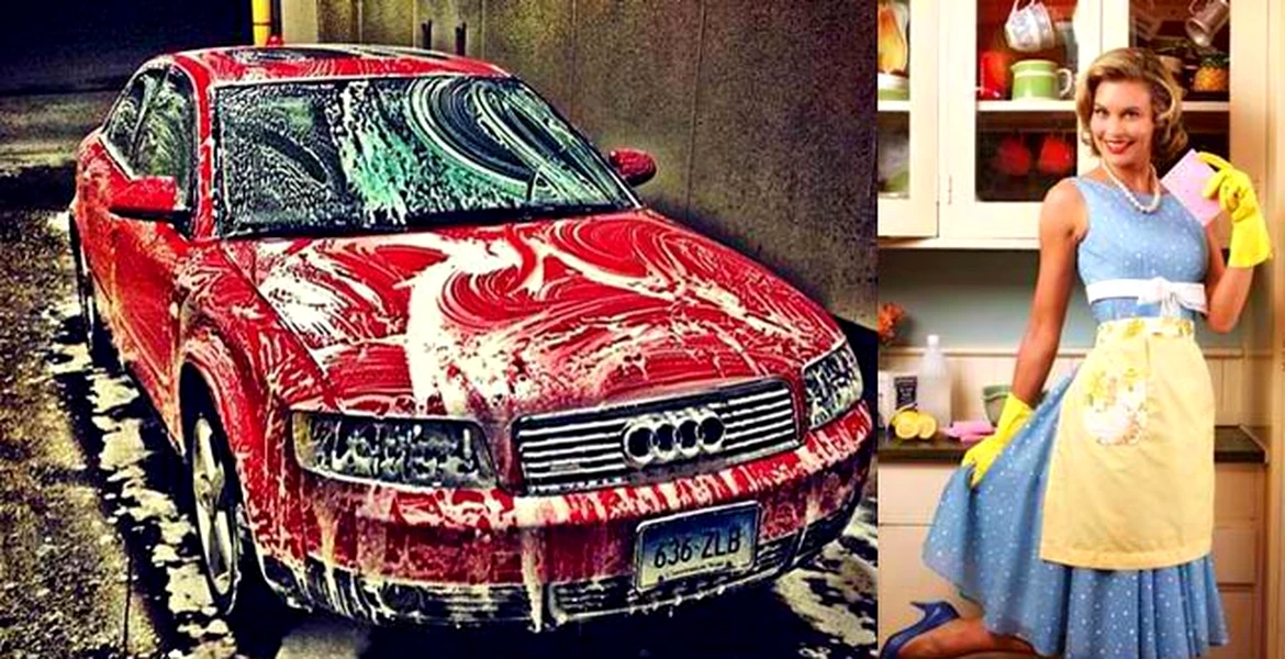 AŞA NU: iată cum îşi spală o gospodină maşina pe dinăuntru…