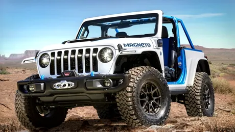Jeep a prezentat conceptul Wrangler Magneto, care prefigurează o versiune electrică a celebrului offroader