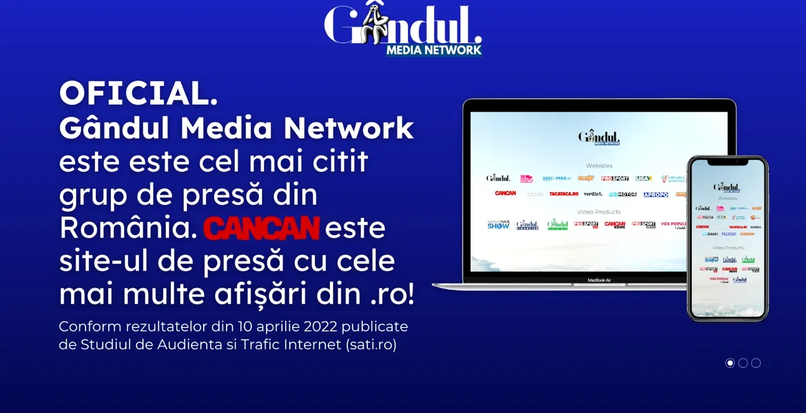 OFICIAL. Grupul Gândul este cel mai citit grup de presă din România. CANCAN este site-ul de presă cu cele mai multe afișări din .ro!