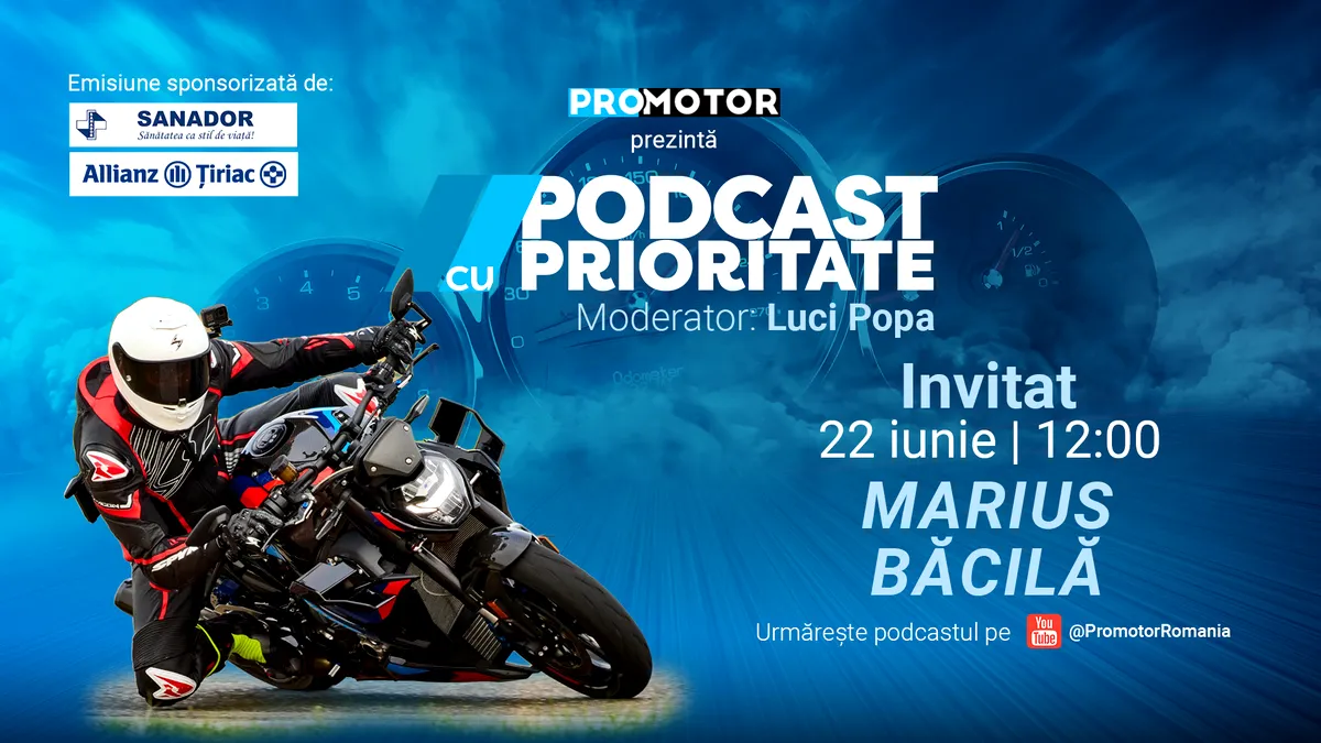 Marius Băcilă, invitat la „Podcast cu Prioritate” #104 by ProMotor. Discuții despre siguranța pe motocicletă, tehnici de pilotaj și miturile din lumea moto