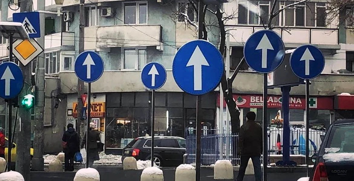 Pentru cei care se prind mai greu. Berceni: Şase indicatoare rutiere identice într-un perimetru de doar câţiva metri – FOTO