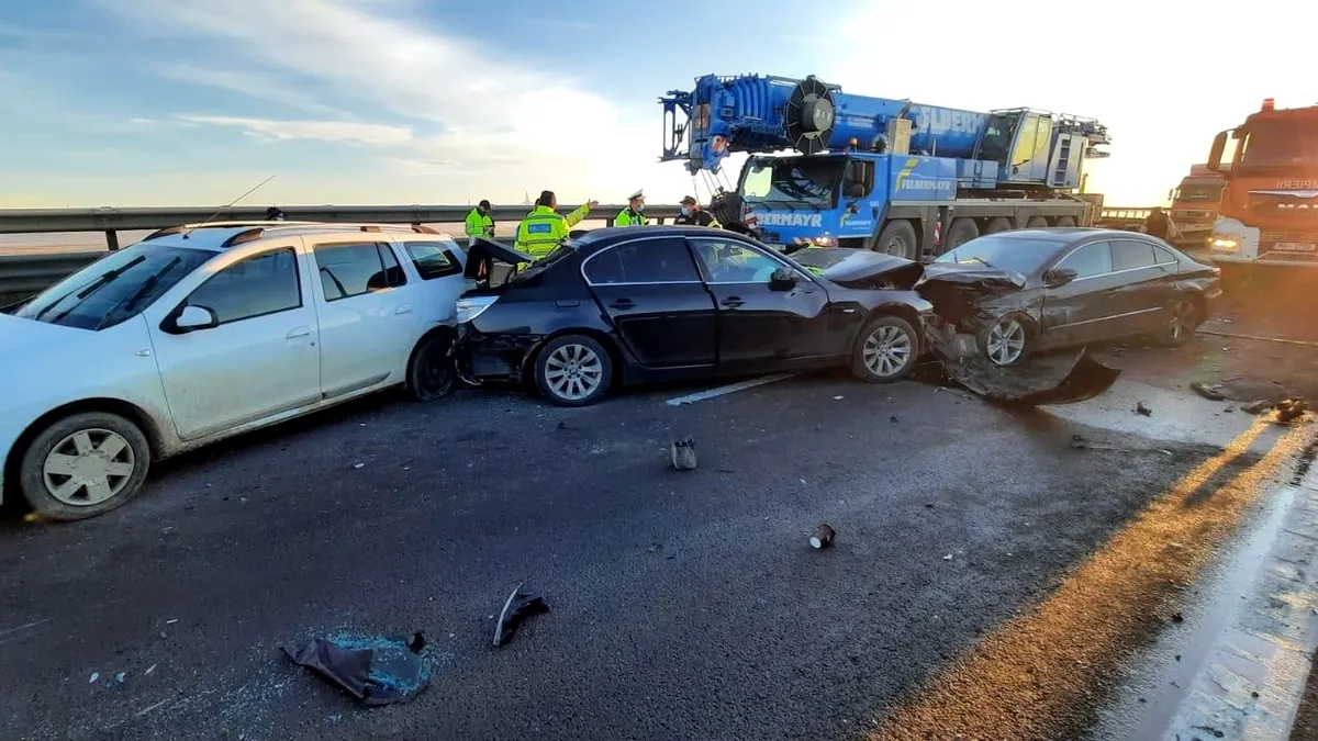 Accident în lanț pe Autostrada A1 București Pitești. Zece mașini implicate - VIDEO