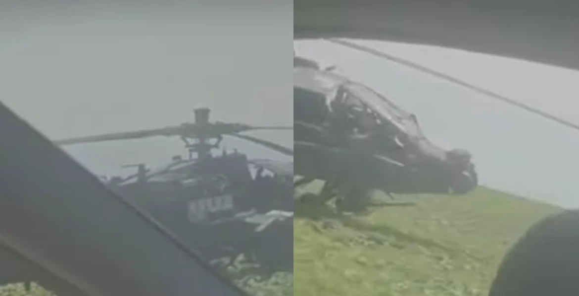 Un elicopter militar a aterizat pe un câmp din Constanța. Un șofer a oprit să îi dea o mâna de ajutor pilotului – VIDEO