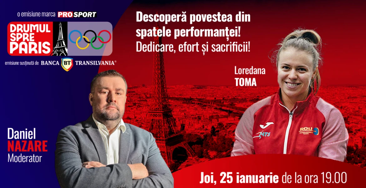 Loredana Toma, campioană europeană și mondială la haltere, este invitata emisiunii ,,Drumul spre Paris’’ de joi, 25 ianuarie, de la ora 19:00