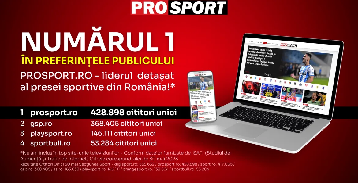 PROSPORT.RO – LIDERUL  DETASAT AL PRESEI SPORTIVE DIN ROMÂNIA LA NIVEL DE UNICI ÎN DATA DE 30 MAI 2023