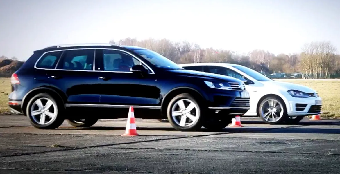 Luptă între fraţi de sânge: Volkswagen Golf R vs. Touareg V8 TDI. VIDEO