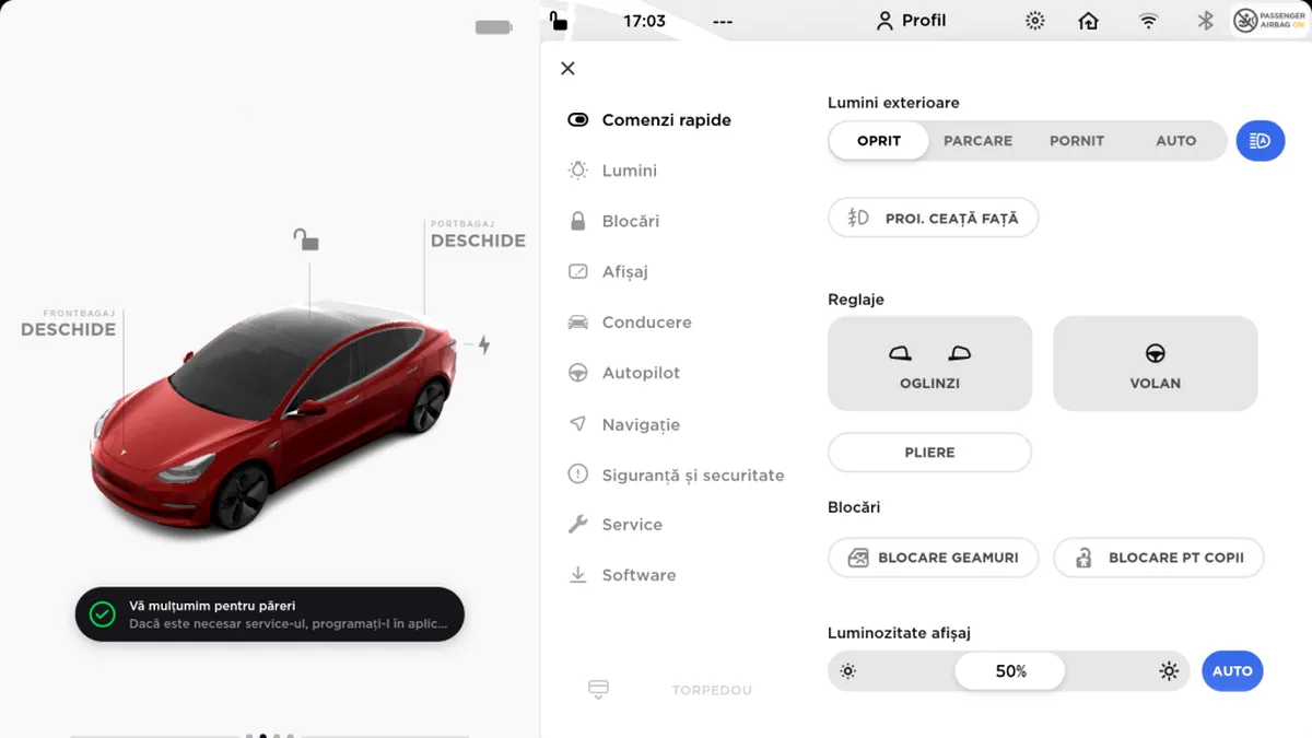 Mașinile Tesla primesc meniu în limba română cu ultimul update de software
