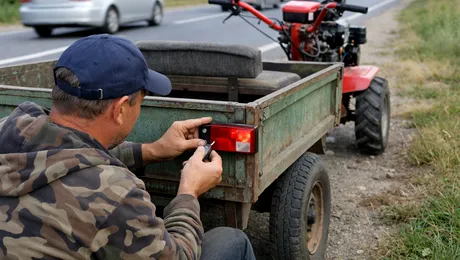 Dacă pui bec și stopuri ca la bicicletă pe un motocultor cu remorcă, poți circula legal cu el pe drumul public?