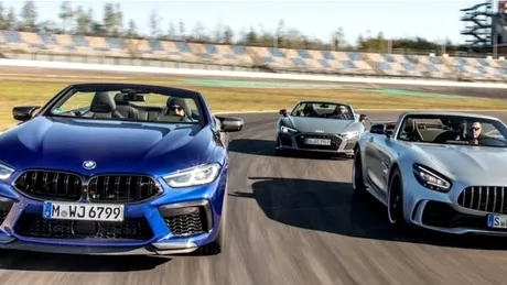 Momentul adevărului. Mercedes-AMG GT R, BMW M8 Competition și Audi R8 Spyder Performance se iau la întrecere pe circuit