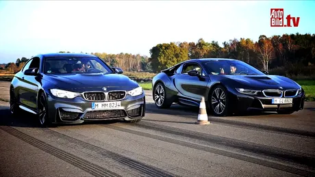 BMW i8 vs BMW M4. Cine câştigă liniuţa? VIDEO