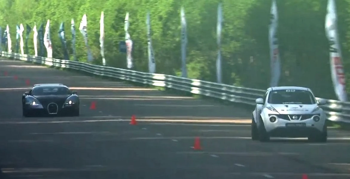 Finiş la mustaţă: Nissan Juke R VS Bugatti Veyron