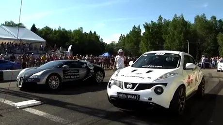 VIDEO: Bugatti Veyron se ia la întrecere cu SUV-ul Juke R - cine câştigă?