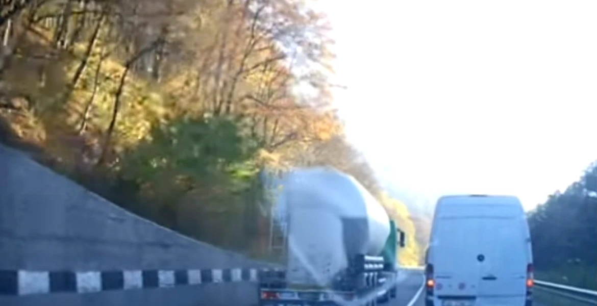 Șofer de cisternă cu apucături kamikaze, filmat pe o șosea dintre Deva și Brad – VIDEO