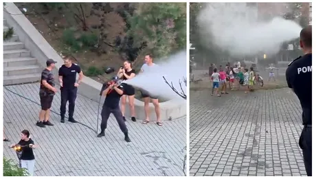 Pompierii au ieșit pe străzile din Oradea să „stingă” canicula. Copiii au alergat pentru a fi stropiți cu furtunul