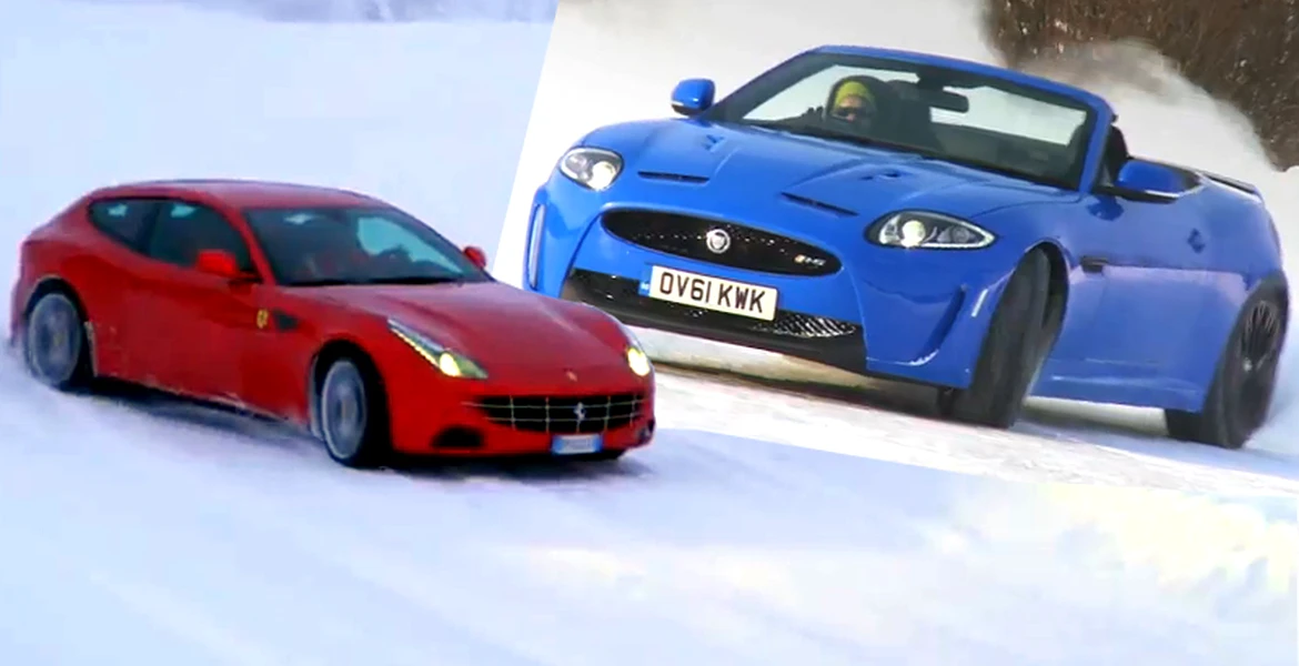 VIDEO: Care crezi că este cel mai tare pe zăpadă, dintre Ferrari şi Jaguar?