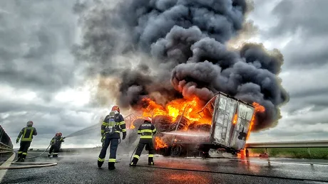 Un TIR a fost cuprins de flăcări pe A1 (județul Timiș) - VIDEO