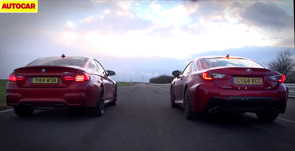 Drift şi drag race: Lexus RC F vs BMW M4. Care e mai bun? VIDEO