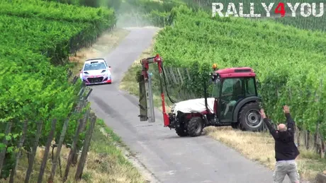 Întâlnire de gradul trei între un Hyundai i20 WRC şi un tractor, în testele pentru Raliul Germaniei. VIDEO