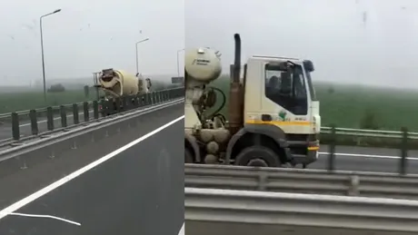 Un șofer profesionist a fost filmat în timp ce circulă cu betoniera pe contrasens, pe o autostradă din România - VIDEO