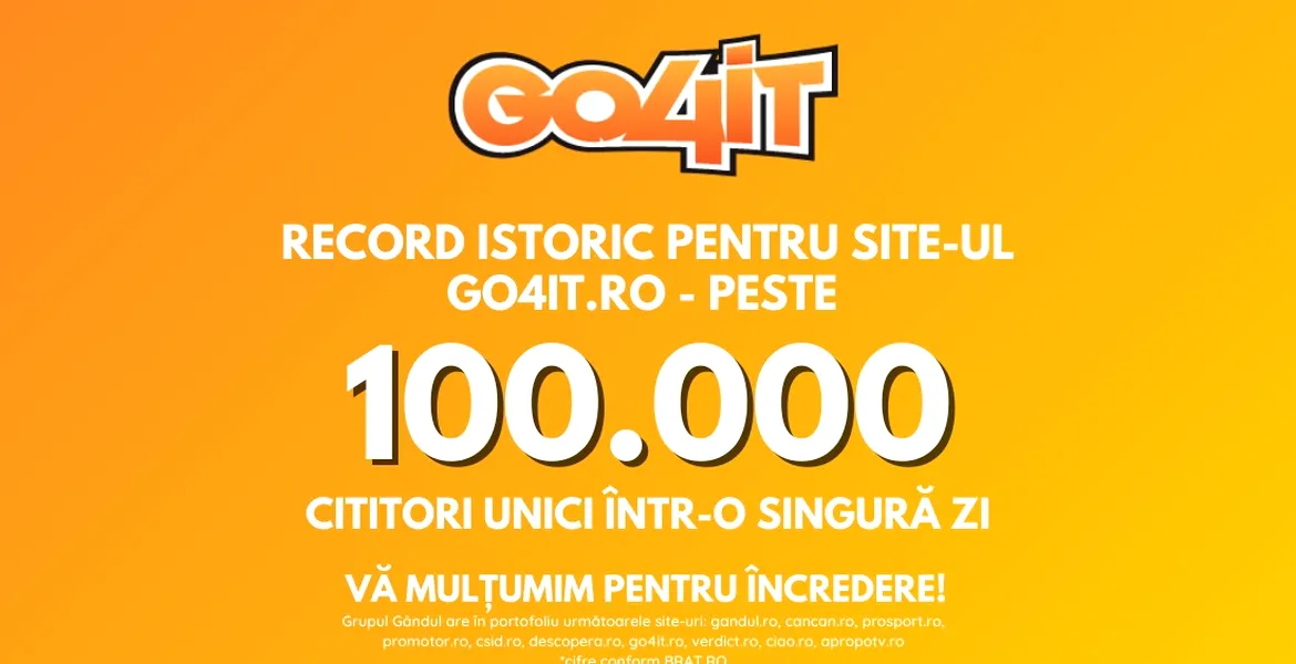 OFICIAL. Record istoric pentru site-ul go4it.ro – peste 100.000 de cititori unici într-o singură zi