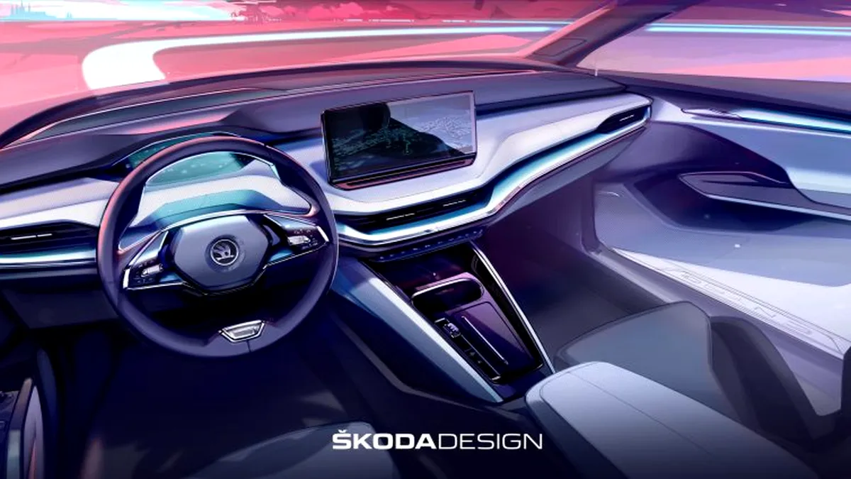 Prima imagine oficială cu interiorul SUV-ului electric Skoda Enyaq iV