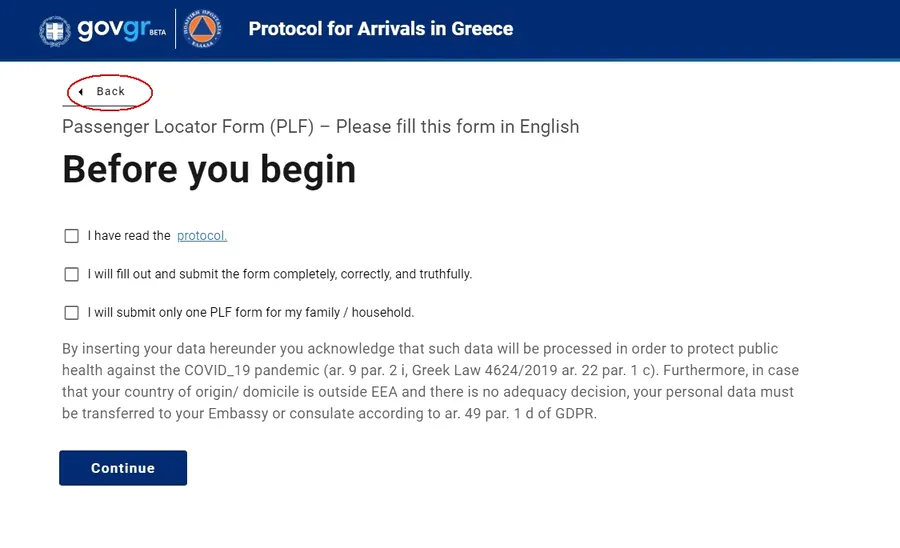 cum se completează formularul Grecia PLF