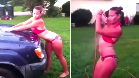 O tipă încearcă să facă un show sexy pentru iubitul, în timp ce spală maşina. Rezultatul e un dezastru - VIDEO