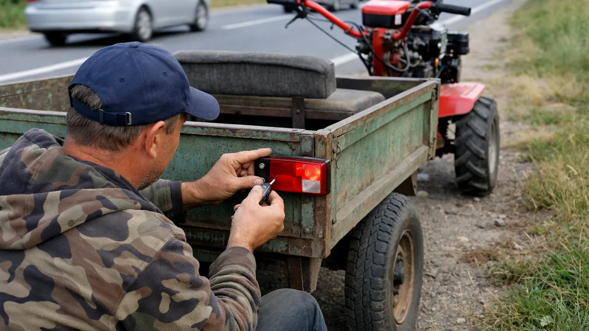 Dacă pui bec și stopuri ca la bicicletă pe un motocultor cu remorcă, poți circula legal cu el pe drumul public?