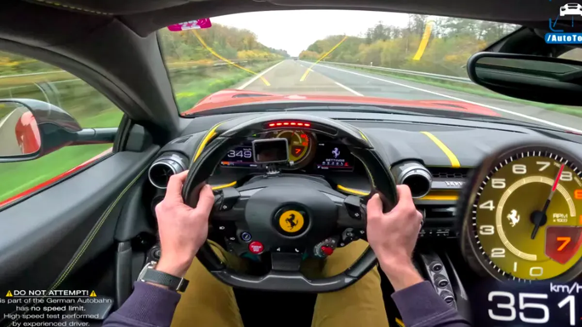 Performanțe de invidiat pe Autobahn pentru un Ferrari 812 Superfast cu peste 165.000 de km la bord (VIDEO)