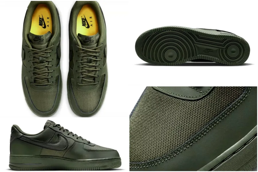 Colaj foto cu pantofii sport Air Force 1 Low „Cargo Khaki”.