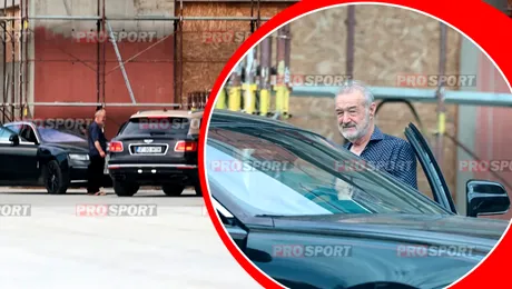 Imagini unice: Gigi Becali, în șlapi, discută cu preoții cărora le-a dat un Bentley de peste 300.000 de euro. EXCLUSIV