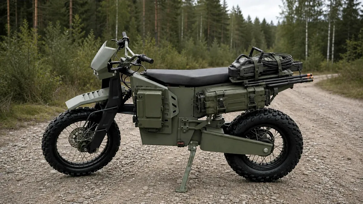 O motocicletă electrică tactică modulară cu trei baterii poate transporta încărcături grele pe o distanță de până la 200 de kilometri
