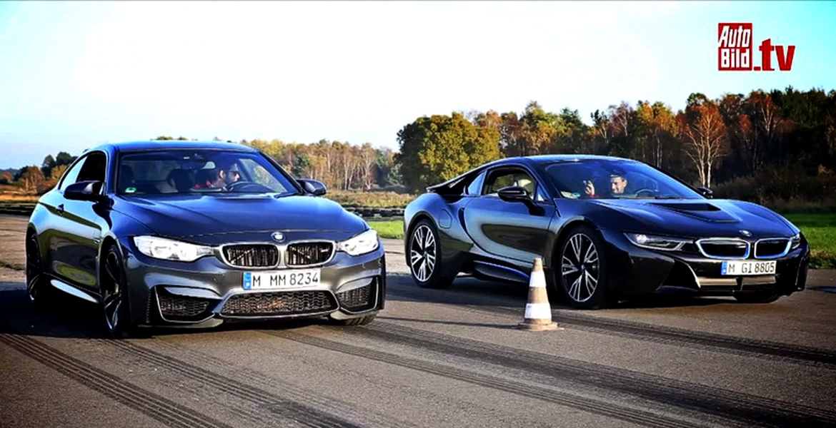 BMW i8 vs BMW M4. Cine câştigă liniuţa? VIDEO