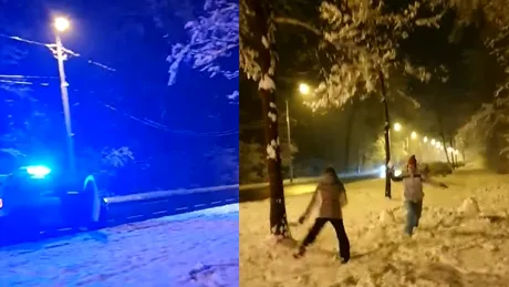 Poliția în acțiune! Doi agenți din Sibiu s-au luat la bătaie cu bulgări de zăpadă