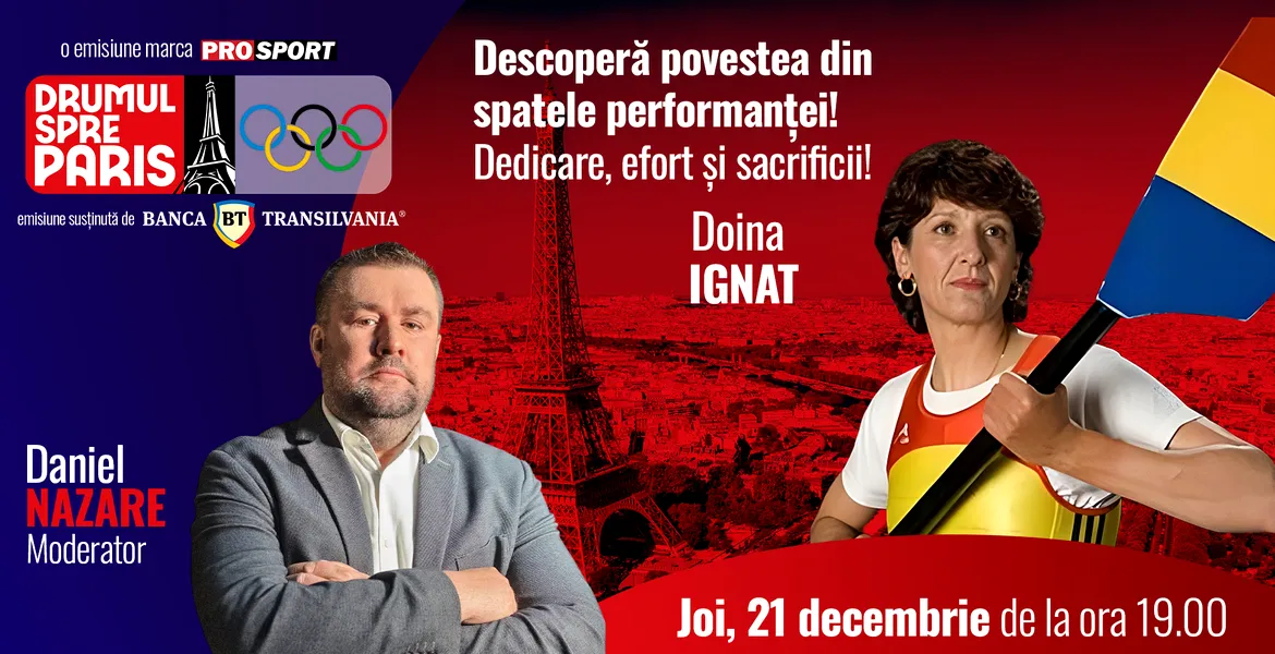 Fosta mare canotoare Doina Ignat este invitata emisiunii „Drumul spre Paris” de joi, 21 decembrie, de la ora 19:00