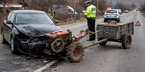 Accident cu motocultor în 2026. Cine plătește daunele, șoferul vinovat sau proprietarul utilajului agricol?